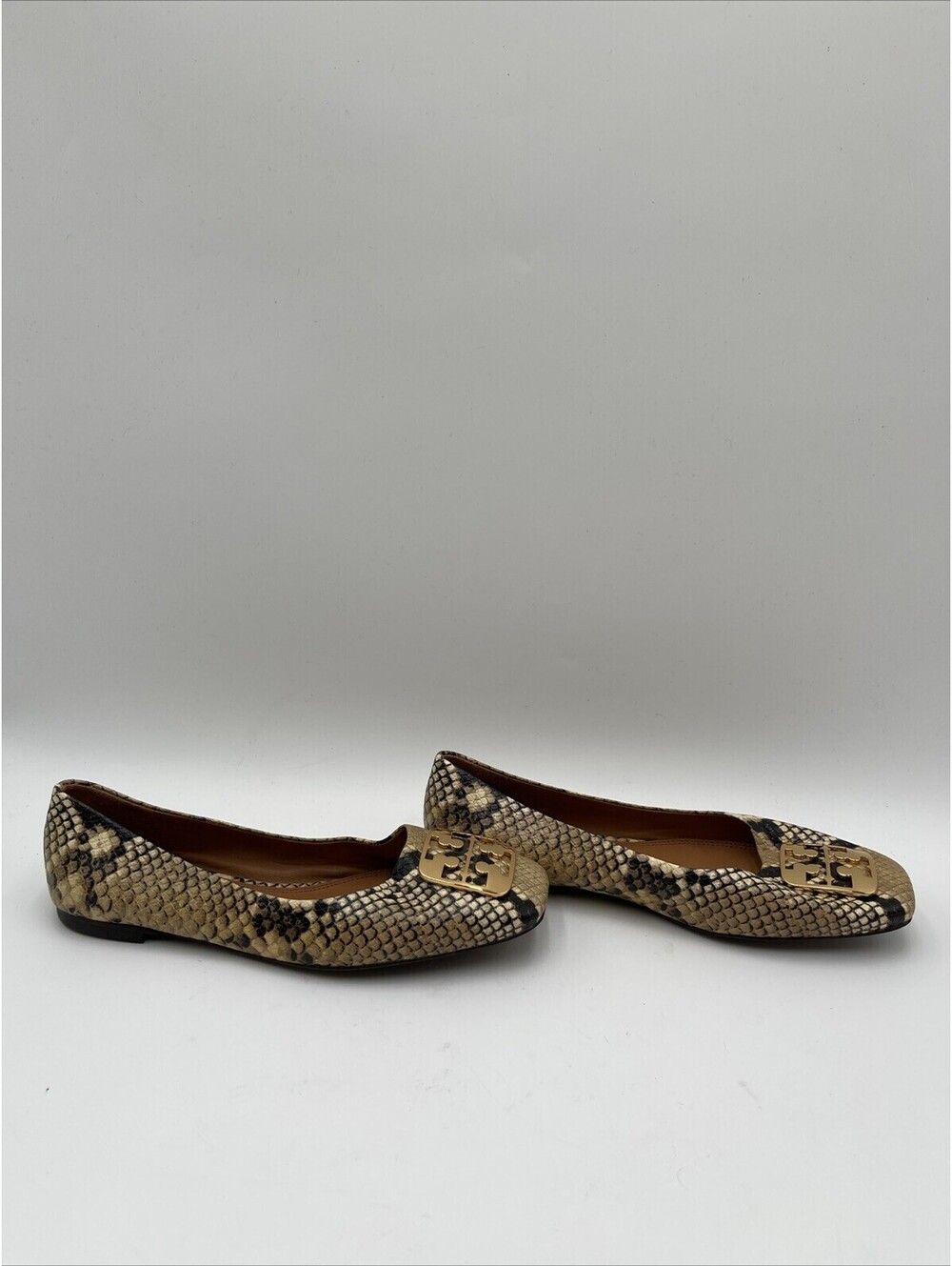 Tory Burch Georgia Snake Print Ballet Flats Tan/Black Size 6M